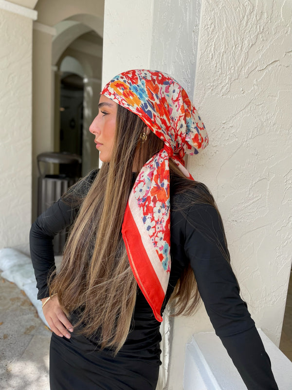 Red Riviera Bloom Square Head Scarf