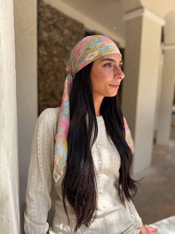 Camellia Sky Square Head Scarf