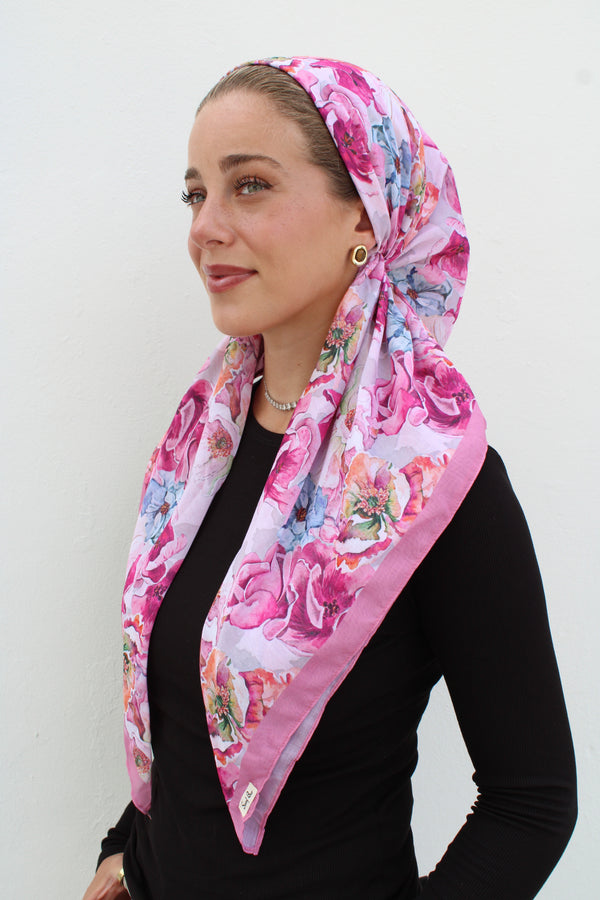 CLASSIC PRETIED Pink Flower Power Head Scarf (WITH VELVET GRIP)
