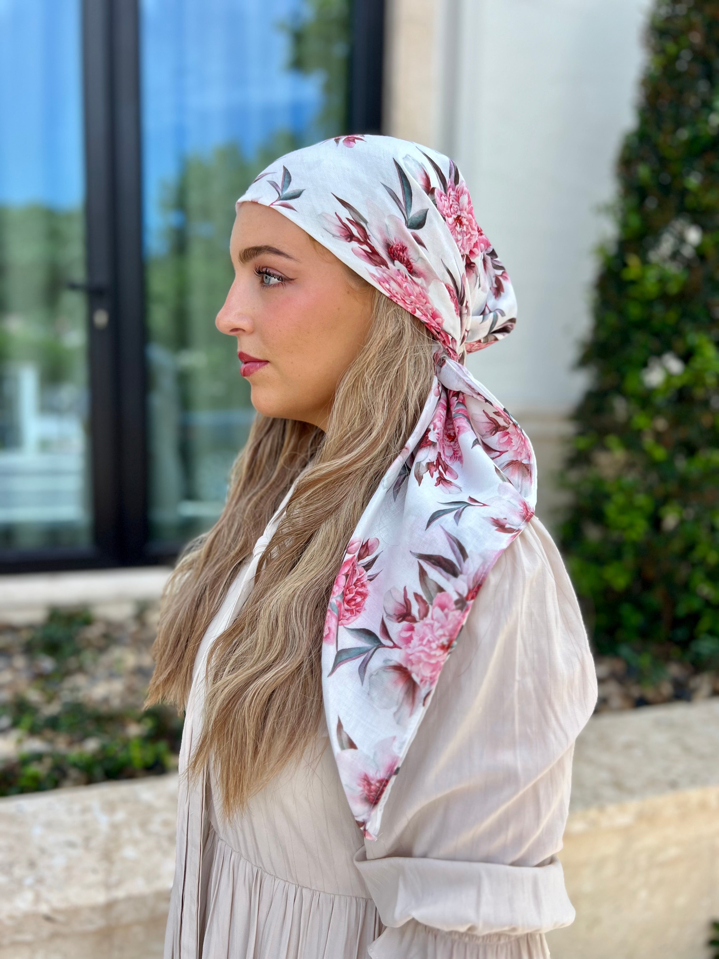 Square Head Wrap Peonies Floral Square Head Scarf – Scarf Bar