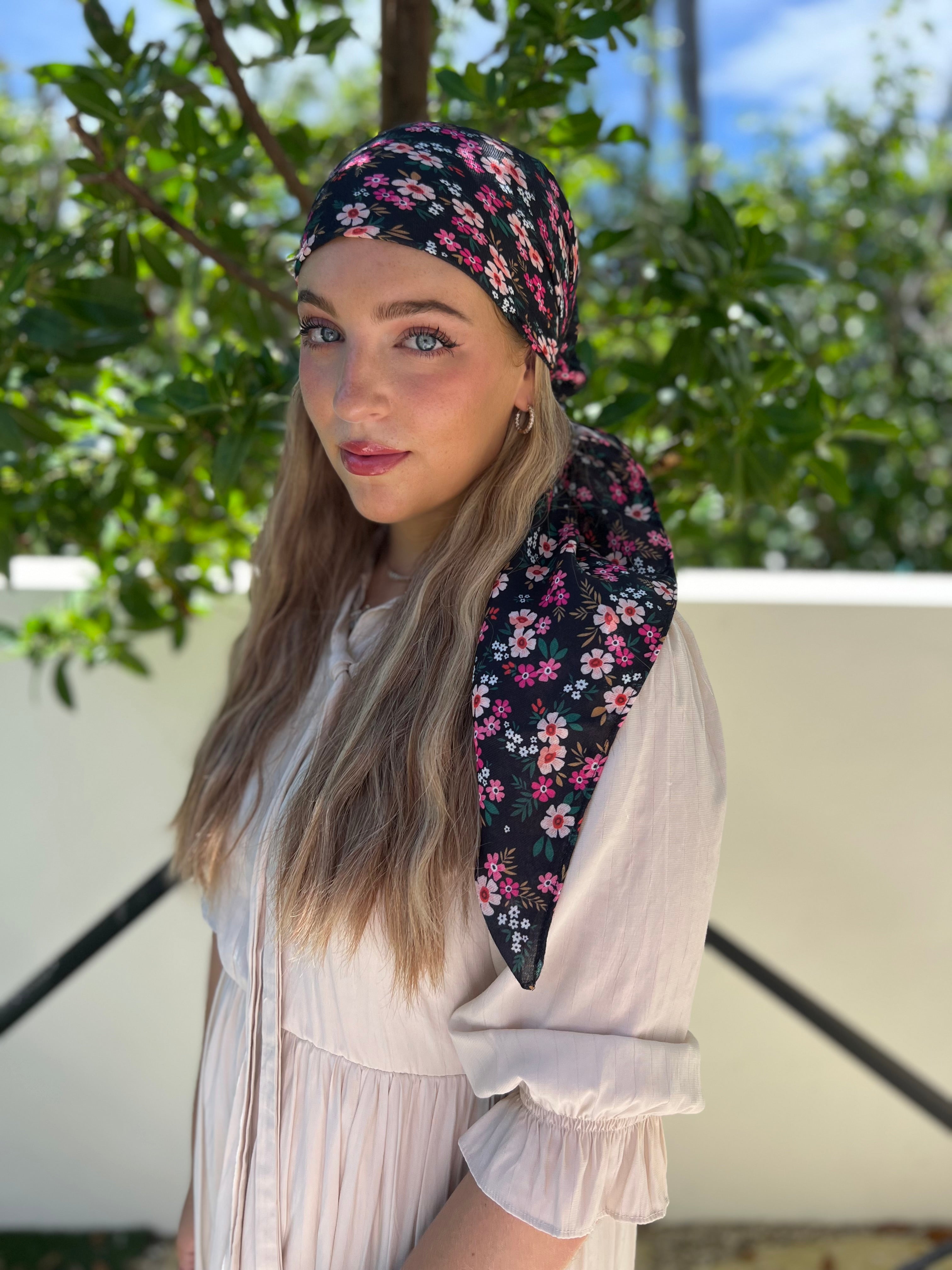 Floral Square Hijab Scarf Patterned Viscose Cotton Square Hijab