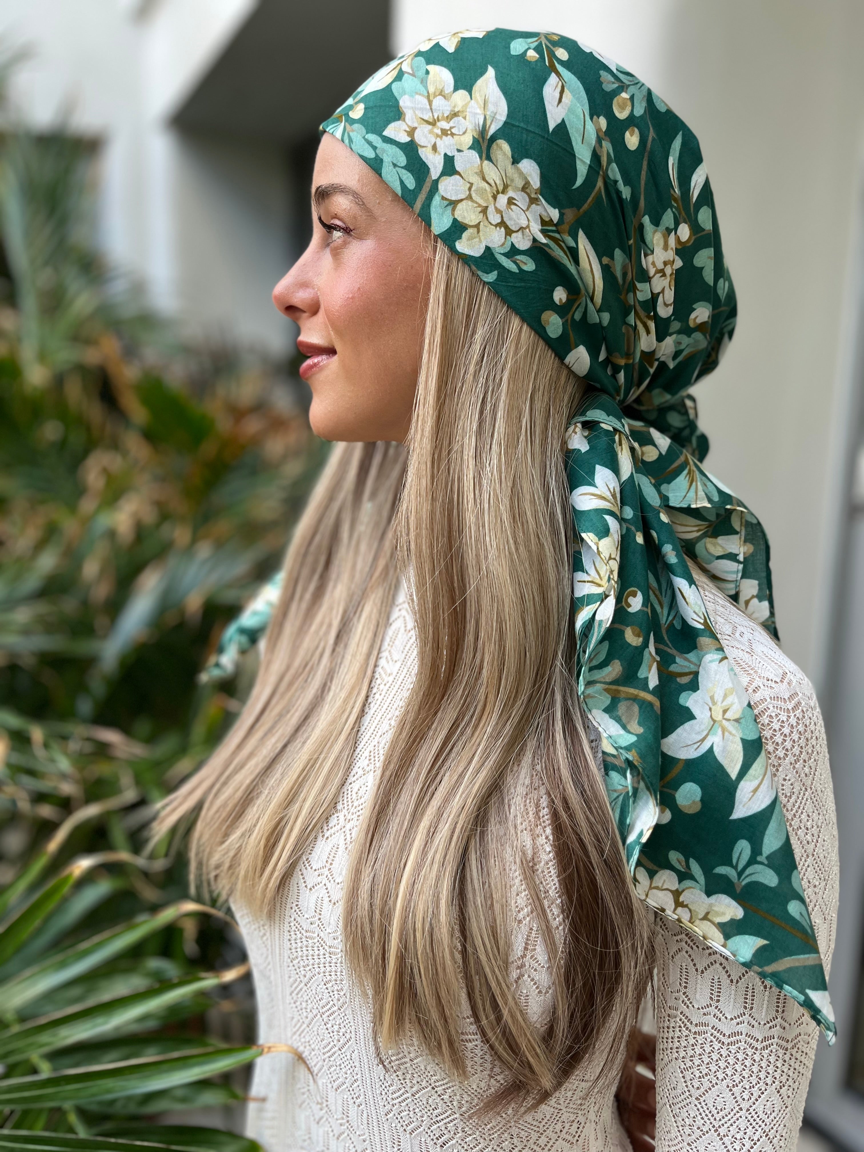 Square Head Wrap Emerald Garden Square Head Scarf – Scarf Bar
