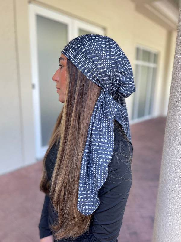 Midnight Herringbone Square Head Scarf