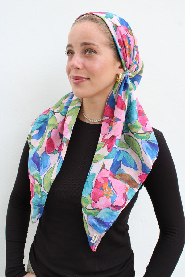 CLASSIC PRETIED Water Color Petals Head Scarf (WITH VELVET GRIP)