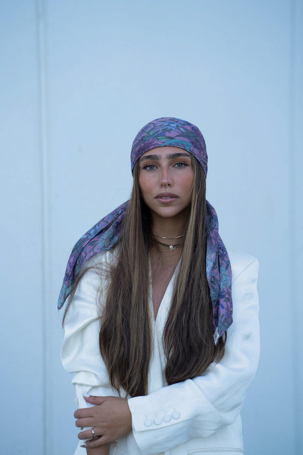 Deep Plum florals Square Head Scarf