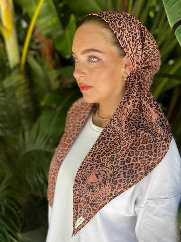 CLASSIC PRETIED Spotted Leopard Head Scarf (WITH VELVET GRIP)