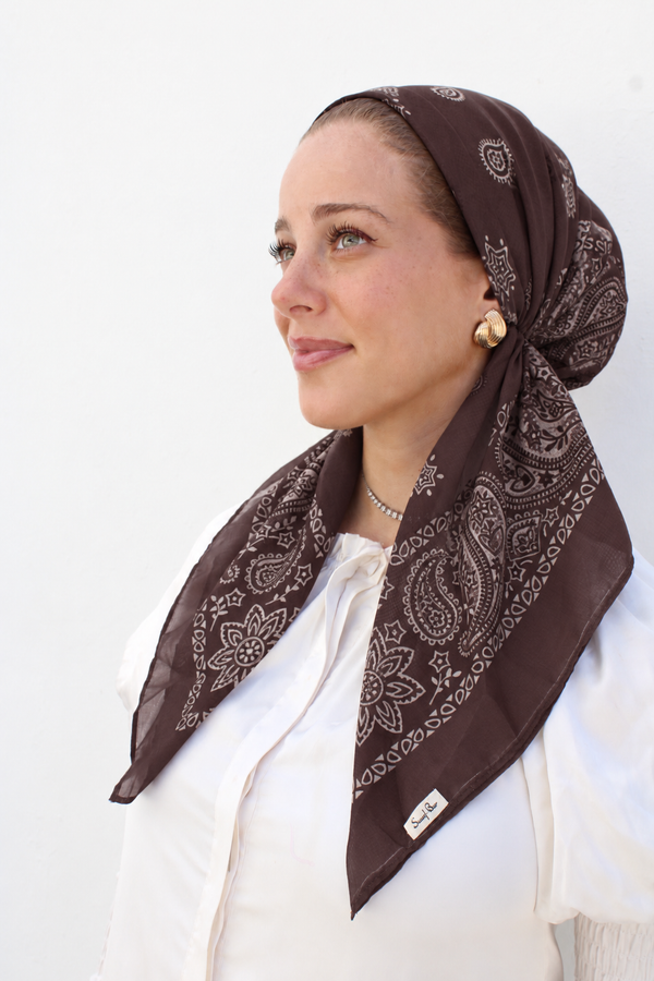 SHORT PRETIED Paisley Chocolate Head Scarf
