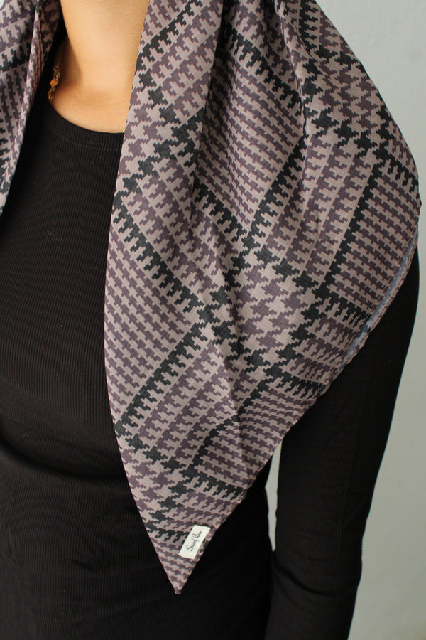 CLASSIC PRETIED Ash Houndstooth Head Scarf (WITH VELVET GRIP)