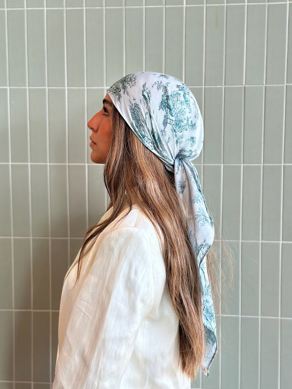 Sage Country Toile Square Head Scarf