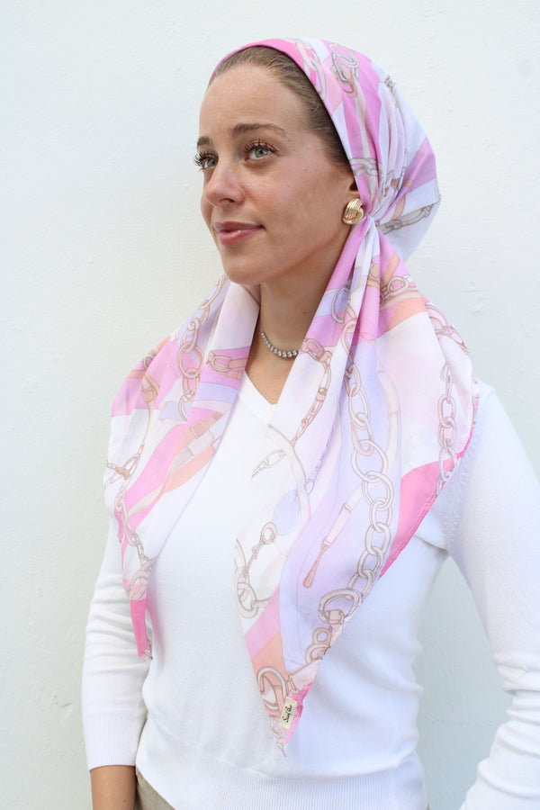 CLASSIC PRETIED Pastel Chain Head Scarf (WITH VELVET GRIP)