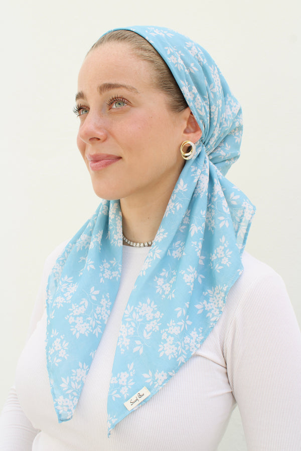 SHORT CLASSIC PRETIED Bluebell Meadow Head Scarf (WITH VELVET GRIP)