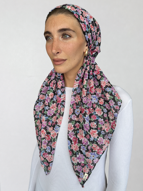 CLASSIC PRETIED Ditsy Noir Head Scarf (WITH VELVET GRIP)