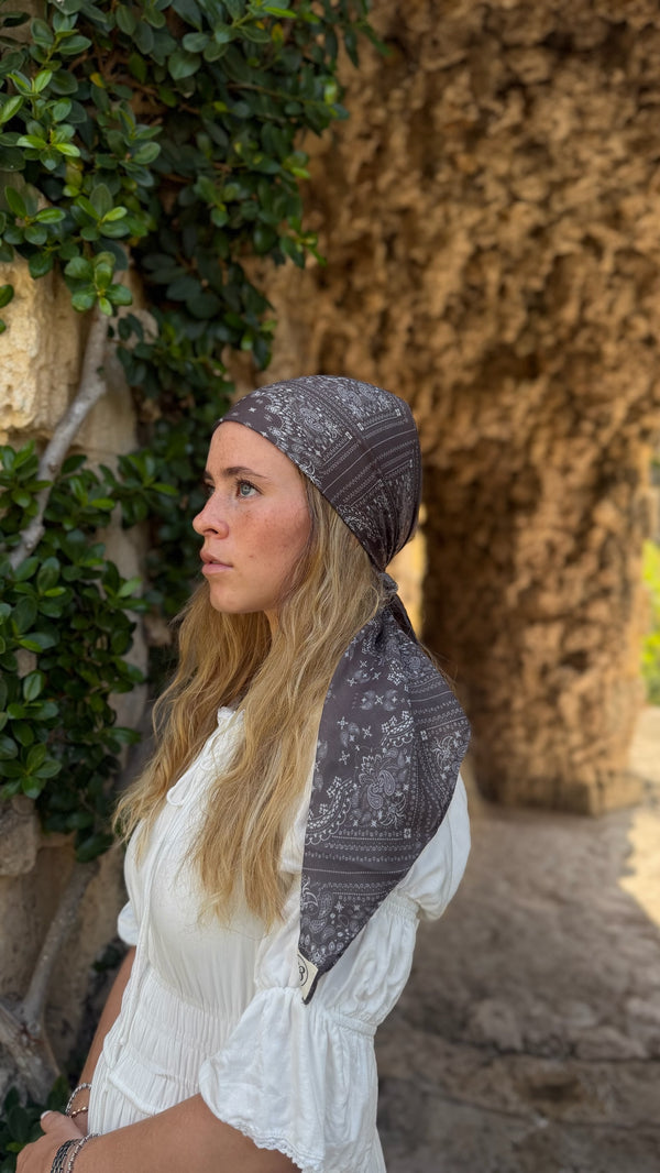Mocha Paisley Square Head Scarf