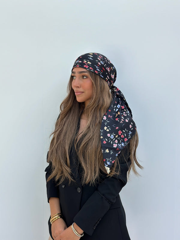 Black Vibrant Floral Square Head Scarf