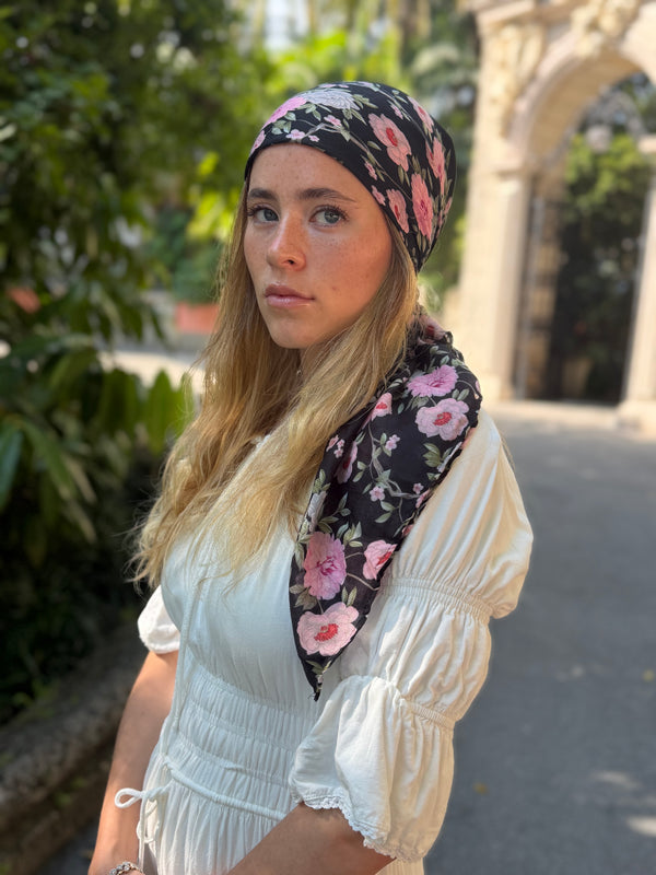 Pink Dahlia Square Head Scarf