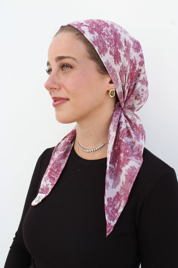 Burgundy Toile Square Head Scarf