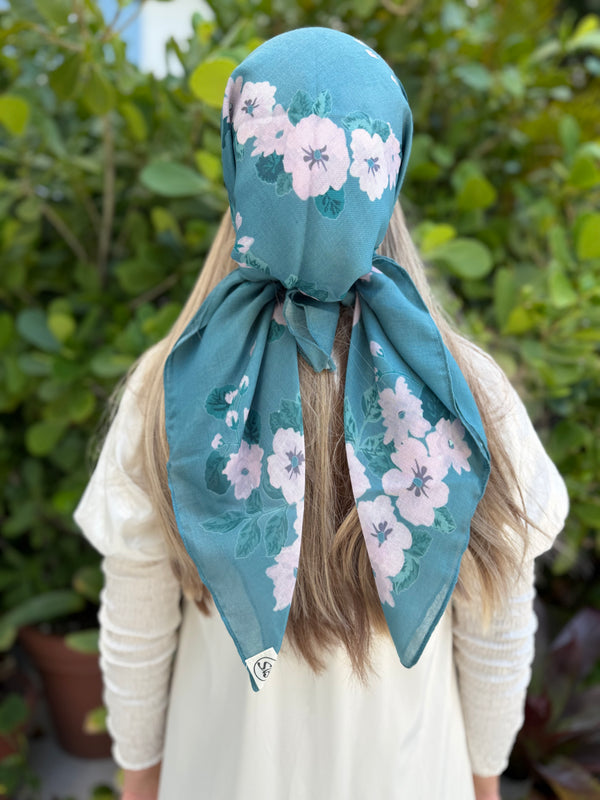 Sage Blush Floral Collection Square Head Scarf