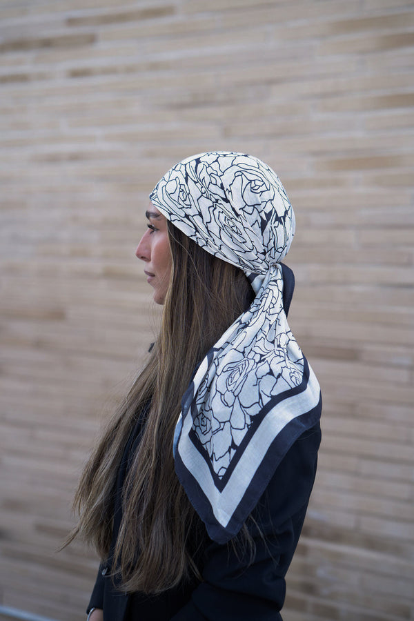 Cream Rose Square Head Scarf
