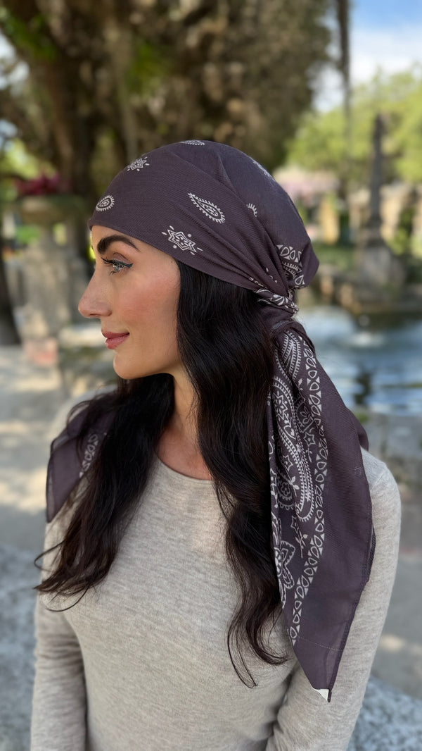 Paisley Chocolate Brown Square Head Scarf