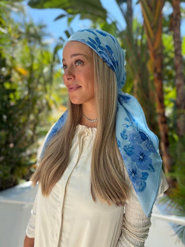 Sky Blue Floral Collection Square Head Scarf
