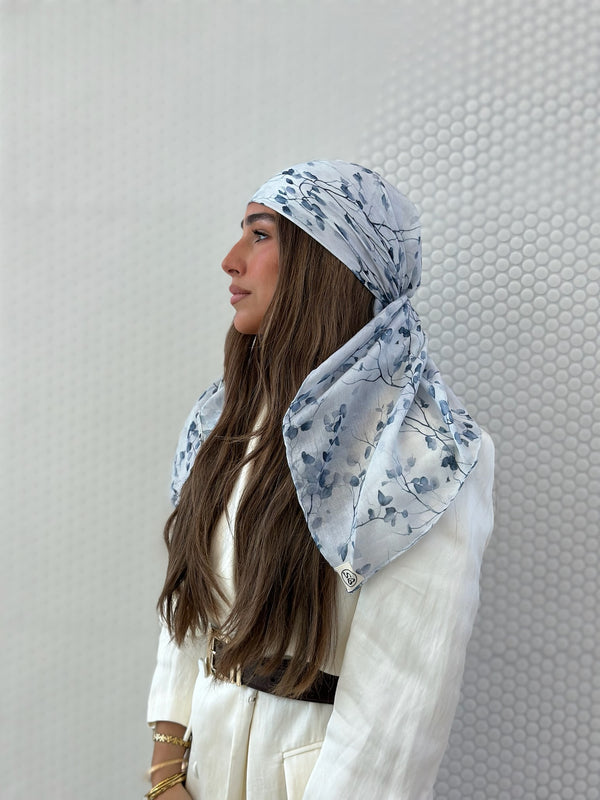 Stone Blue Petals Square Head Scarf