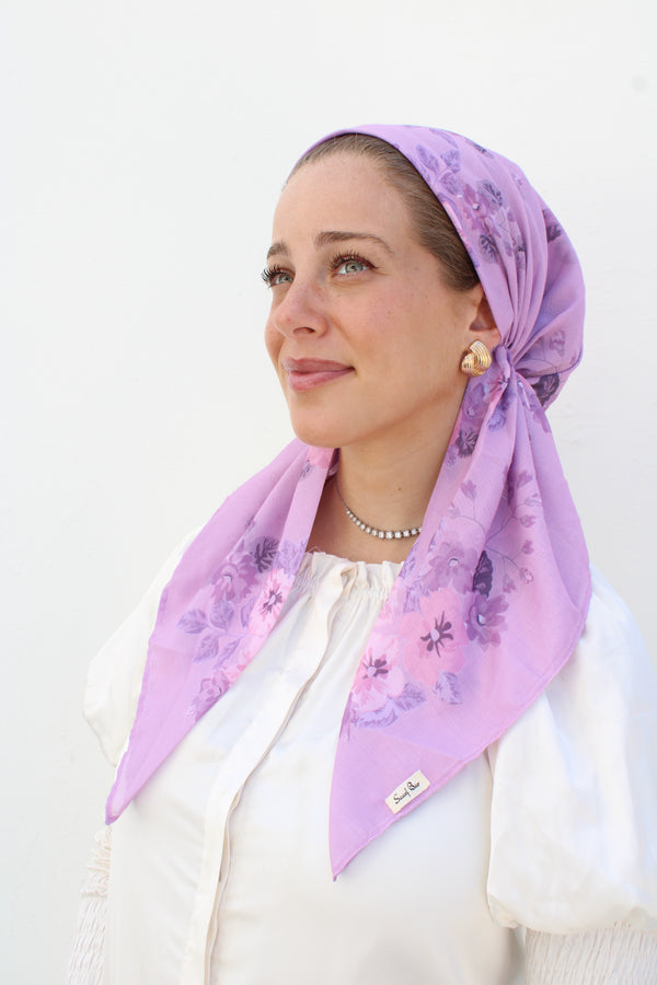 SHORT PRETIED Blush Floral Head Scarf (WITH VELVET GRIP)