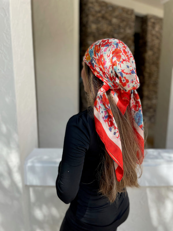 Red Riviera Bloom Square Head Scarf