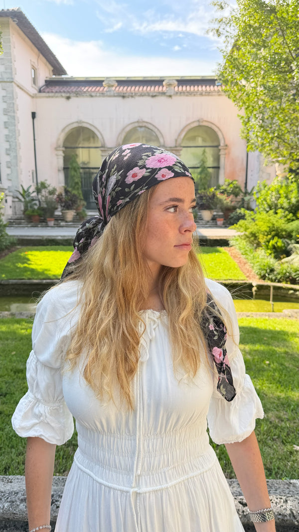 Pink Dahlia Square Head Scarf