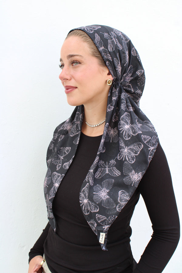 CLASSIC PRETIED Midnight Butterfly Head Scarf (WITH VELVET GRIP)