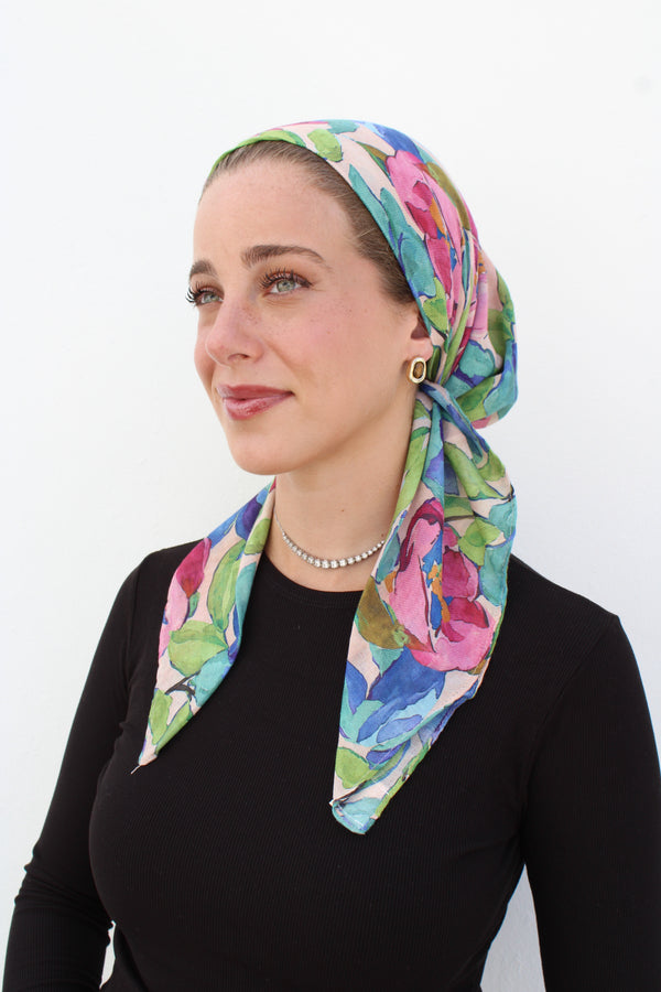 Water Color Petals Square Head Scarf