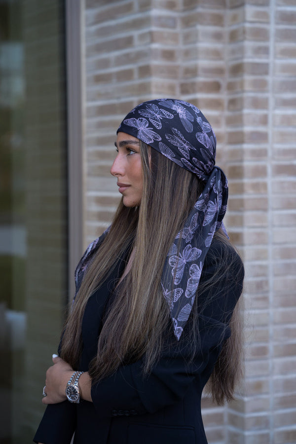 Midnight Butterfly Square Head Scarf