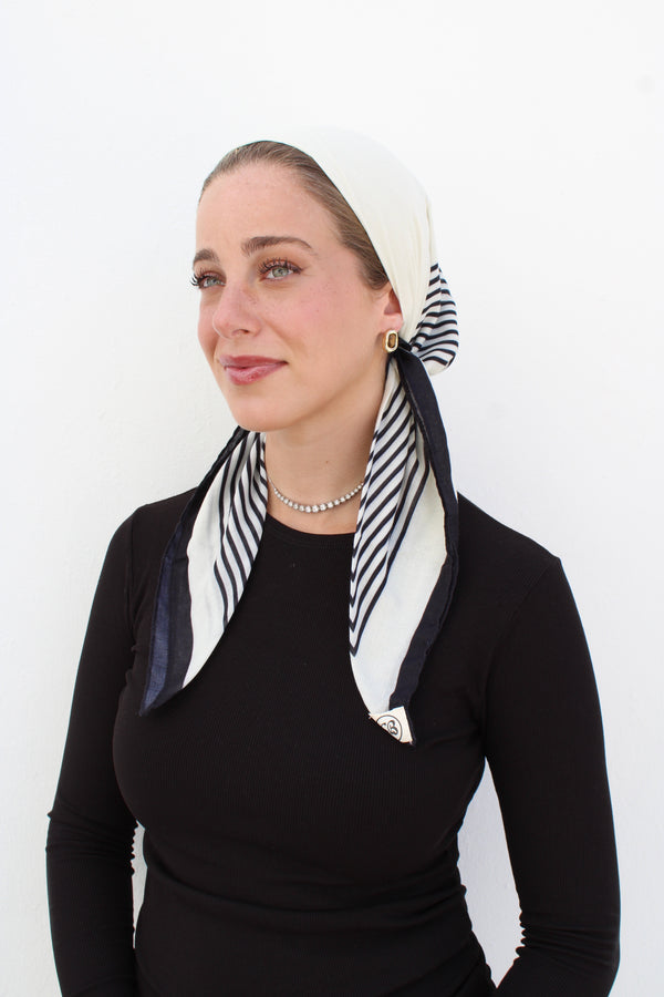 Stripped Cream Square Head Scarf