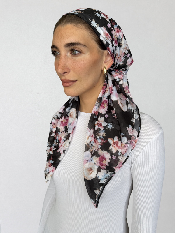 SHORT CLASSIC PRETIED Moonlight Garden Head Scarf (WITH VELVET GRIP)
