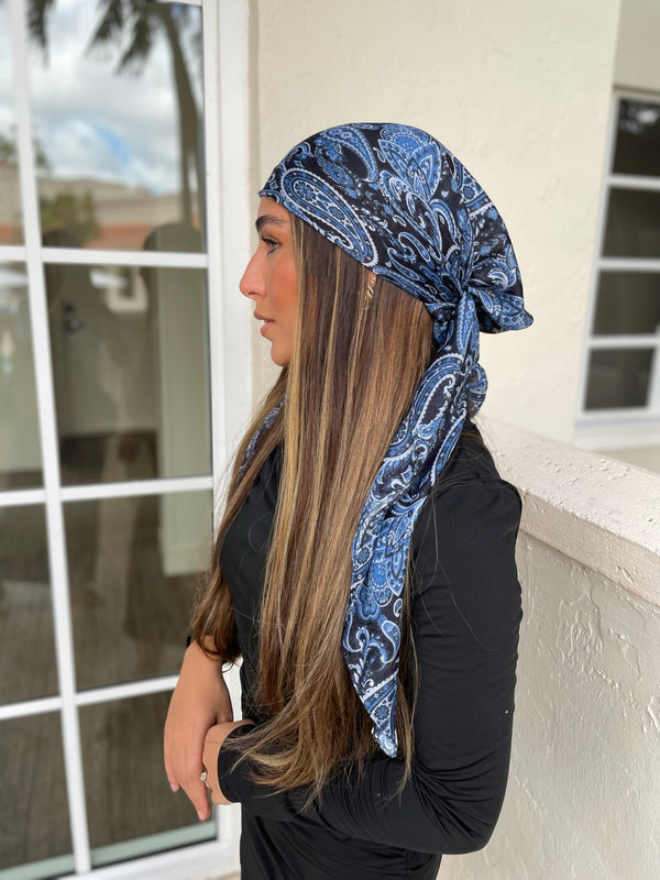 Midnight Paisley Square Head Scarf