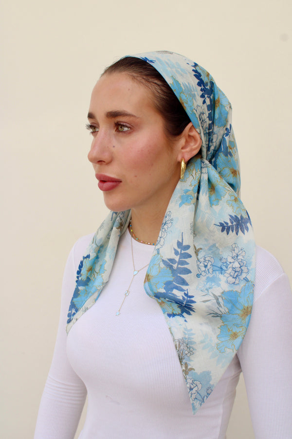 Blue Haze Florals Square Head Scarf