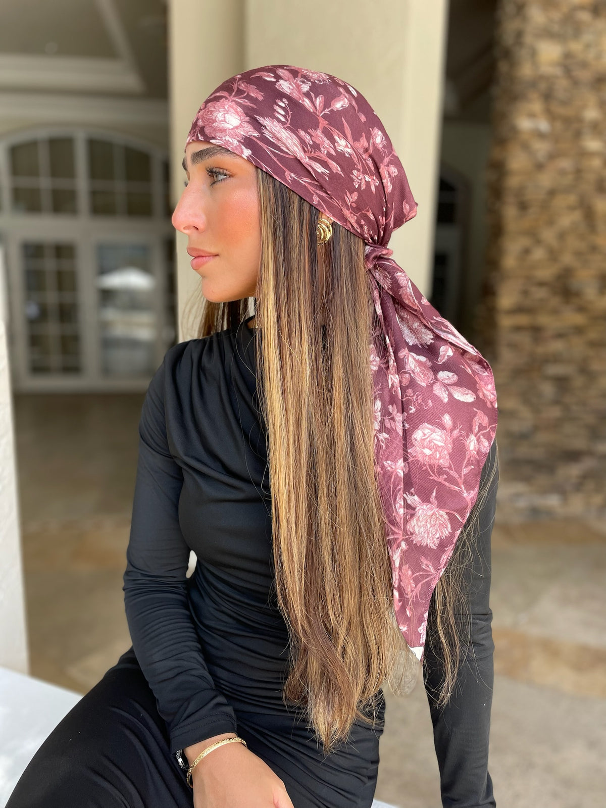 Merlot Meadow Square Head Scarf – Scarf Bar display picture 2