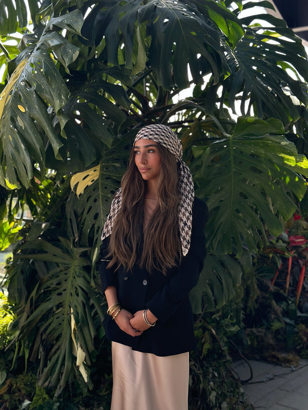 Neutral Houndstooth Square Head Scarf