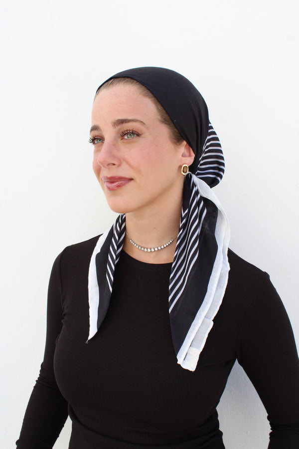 Stripped Black Square Head Scarf