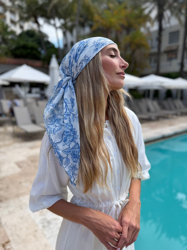 Blue Estate Garden Square Head Scarf