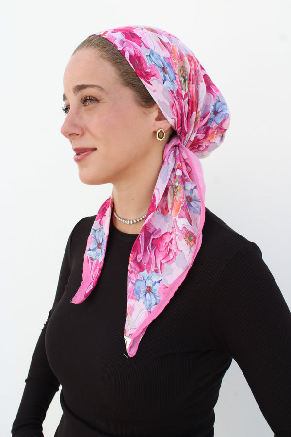 Pink Flower Power Square Head Scarf