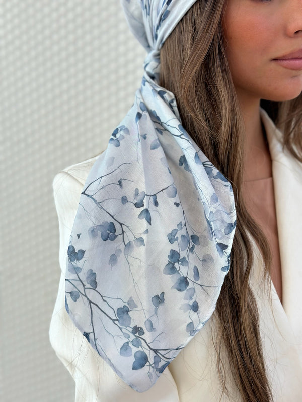 Stone Blue Petals Square Head Scarf