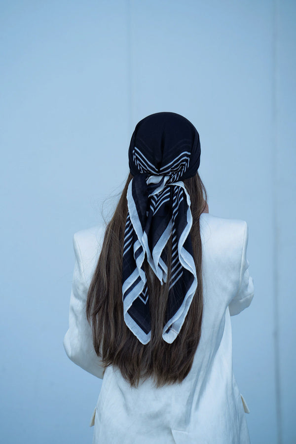 Stripped Black Square Head Scarf
