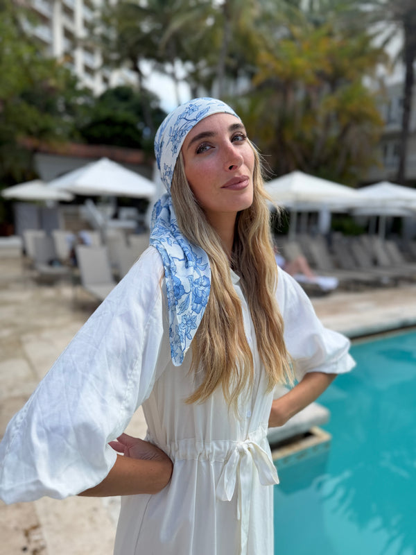 Blue Estate Garden Square Head Scarf