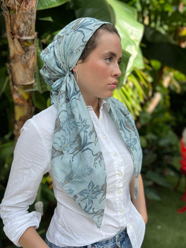 CLASSIC PRETIED Slate Grey Tiger Head Scarf (WITH VELVET GRIP)