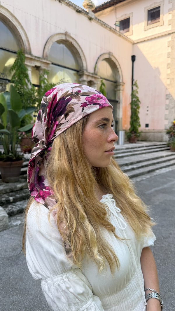 Deep Berry Floral Square Head Scarf