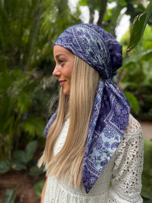 Denim Paisley Patchwork Square Head Scarf
