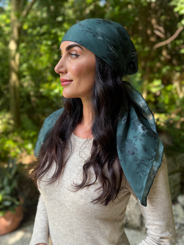 Emerald Bloom Square Head Scarf