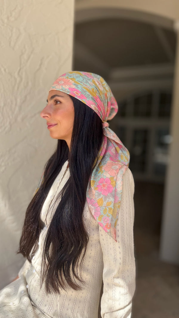 Camellia Sky Square Head Scarf