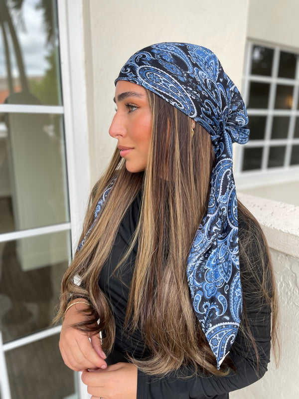 Midnight Paisley Square Head Scarf