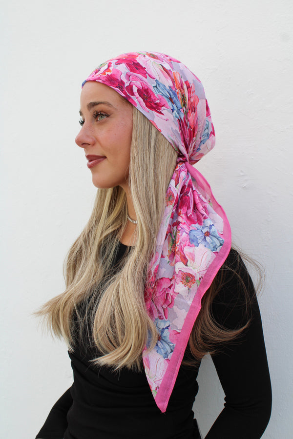 Pink Flower Power Square Head Scarf